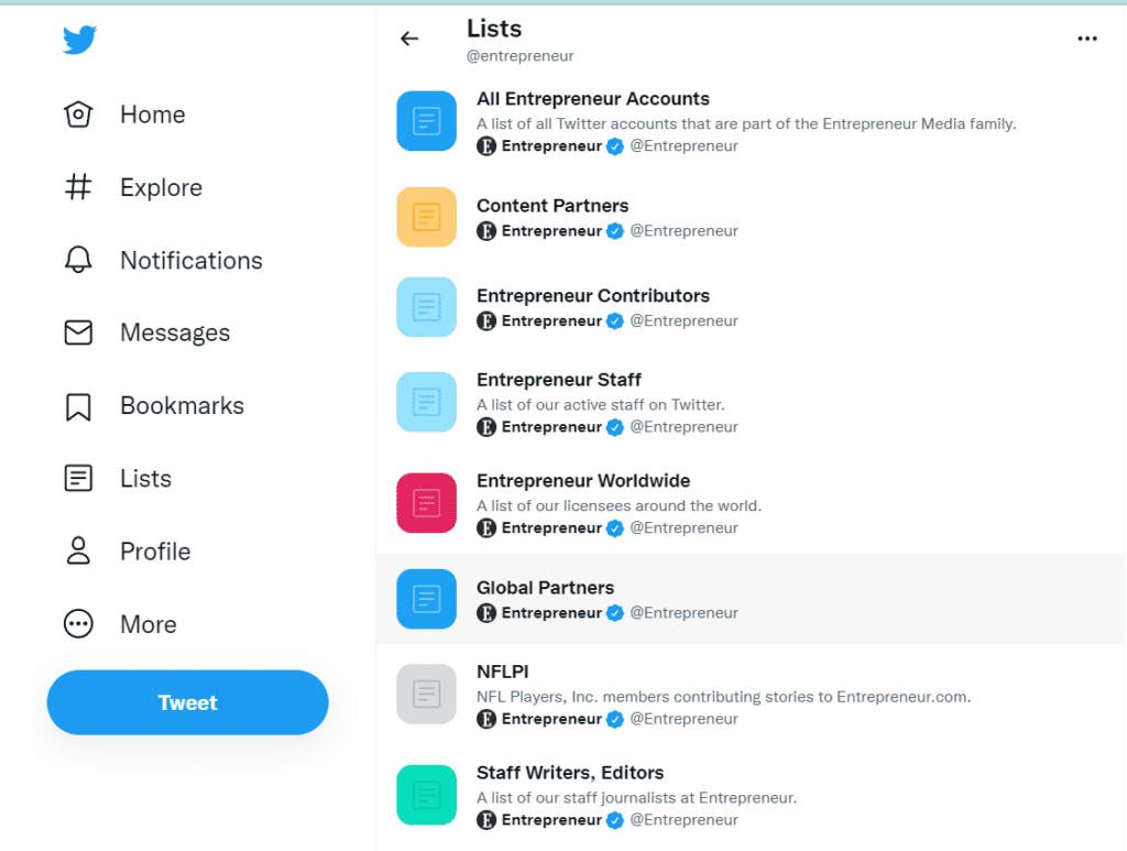 Twitter list by entrepreneur