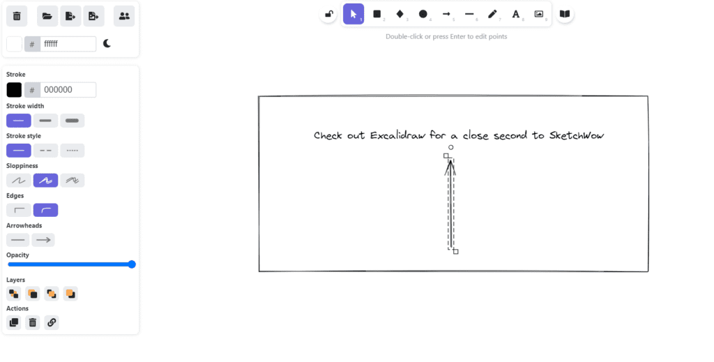 The design creation page of Excalidraw a SketchWow alternative 