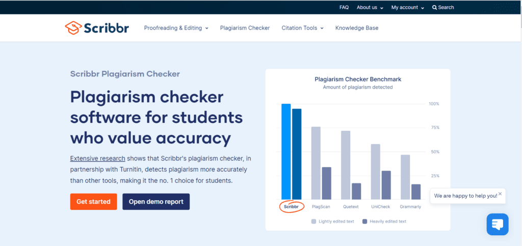 Scribbr plagiarism checker landing page 