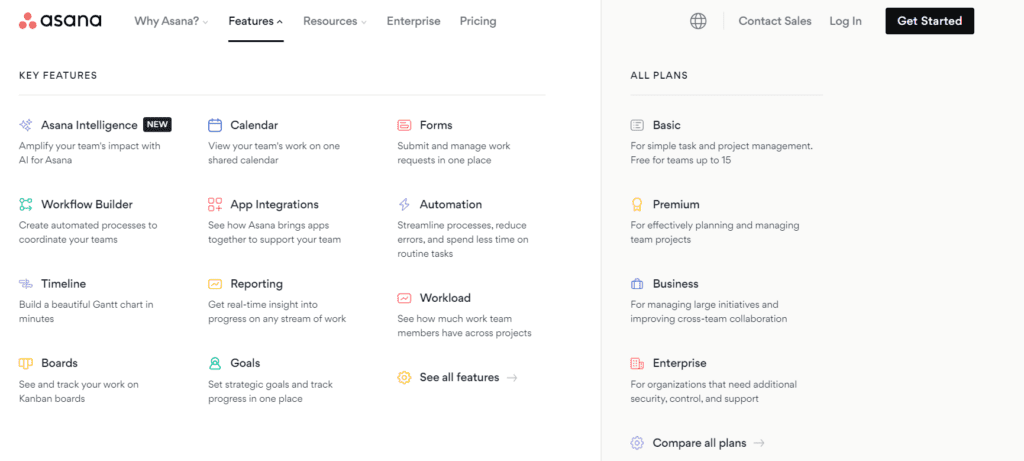 Asana Landing page 