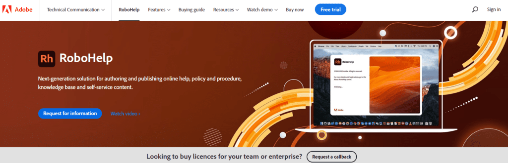 Adobe RoboHelp landing page 