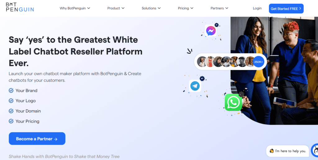 Landing page of BotPenguin one of the best White Label Ai Solutions 