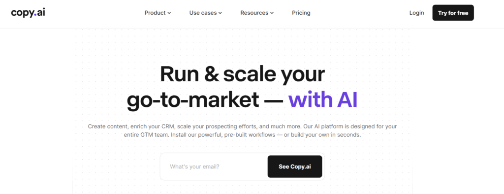 Copy.AI's Landing page 